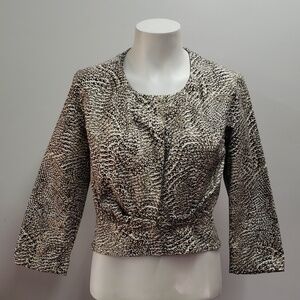 Worthington Womens Brown Sanke Print Stretch Long Sleeve Round Neck Jacket Med